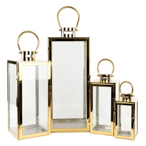 Набор фонарей 4шт. (металл/стекло), 21x20,5xH52,5см, золотой в интернет-магазине флористических аксессуаров Азалия Декор