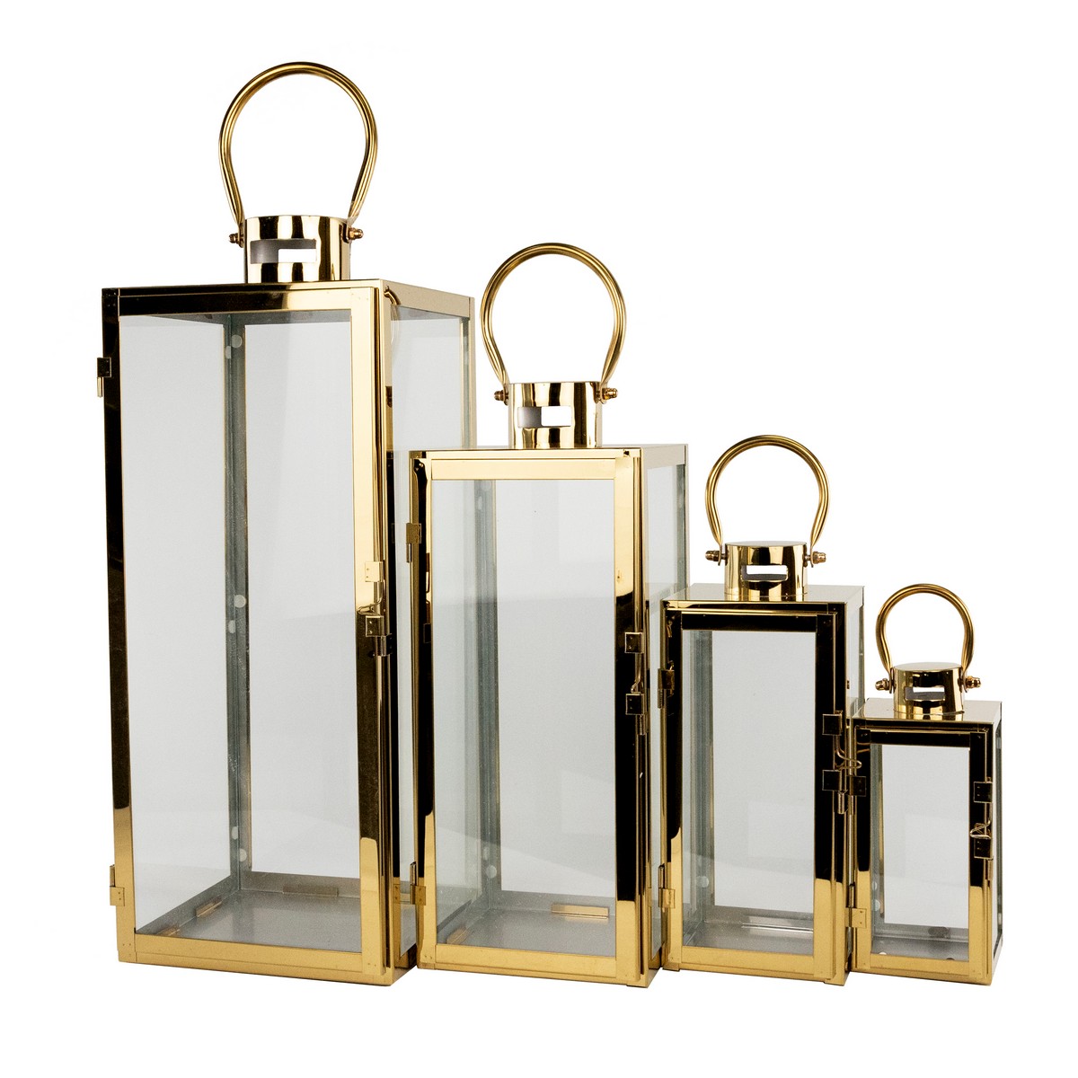 Набор фонарей 4шт. (металл/стекло), 21x20,5xH52,5см, золотой в интернет-магазине флористических аксессуаров Азалия Декор