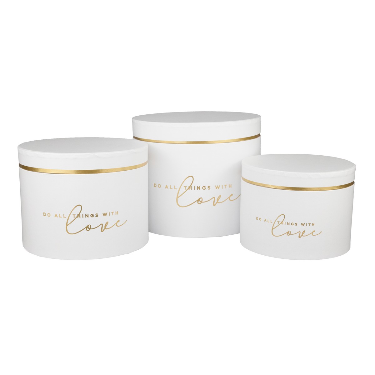 Набор коробок подарочных круглых 3шт., D17,5xH14,5см, белый в интернет-магазине флористических аксессуаров Азалия Декор