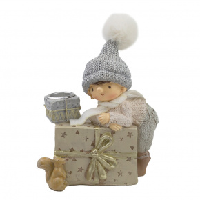 Подсвечник Мальчик с подарком (полирезин), H16x12,5х6см, цв. в асс. в интернет-магазине флористических аксессуаров Азалия Декор