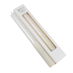 Набор столовых свечей с глиттером 2шт., H25xD2см, белый в интернет-магазине флористических аксессуаров Азалия Декор