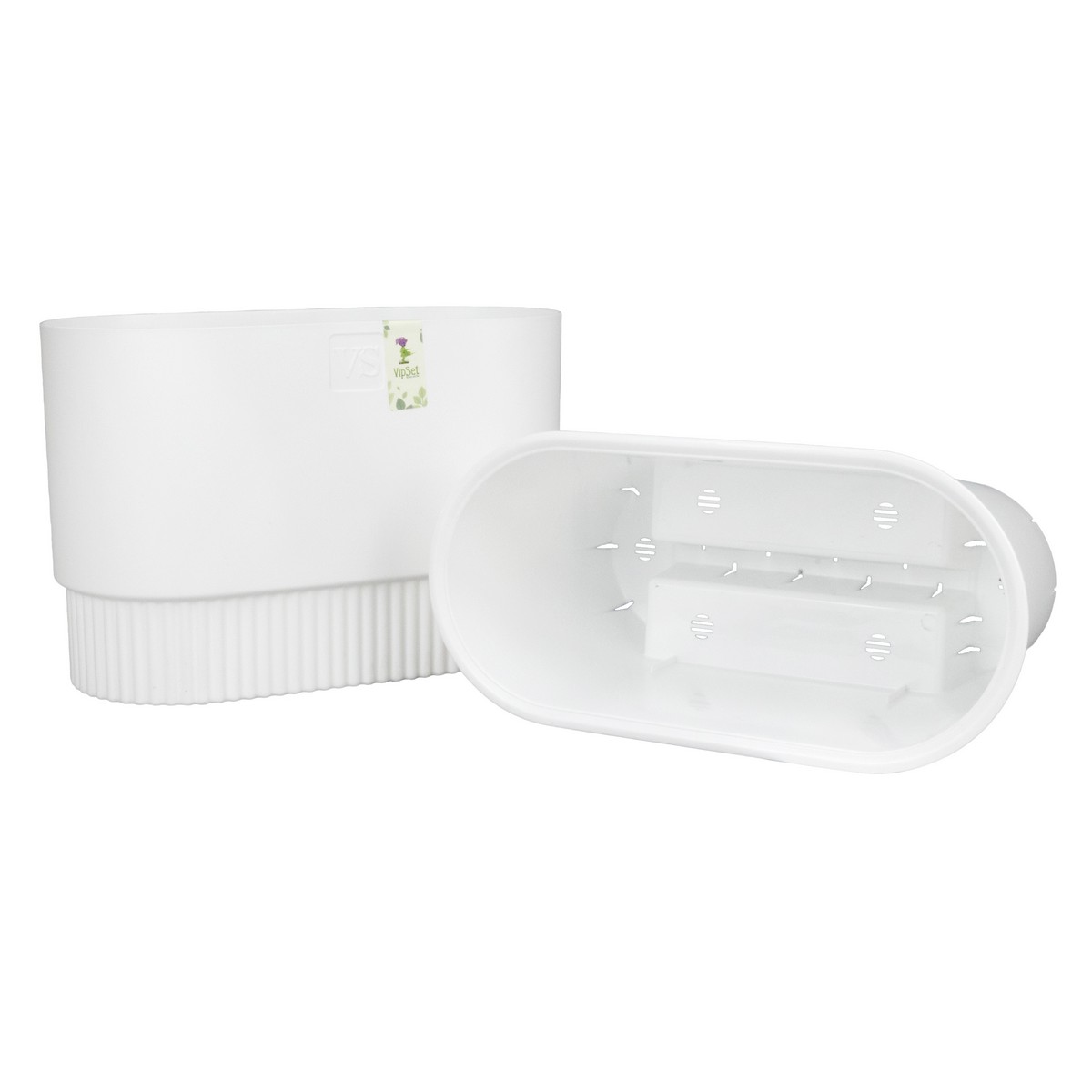 Кашпо со вставкой Бостон (пластик), 29x15xH19,5см, 7л, белый в интернет-магазине флористических аксессуаров Азалия Декор