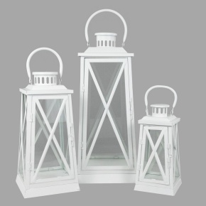 Набор фонарей 3шт. (металл/стекло), 22x22xH50см, белый в интернет-магазине флористических аксессуаров Азалия Декор