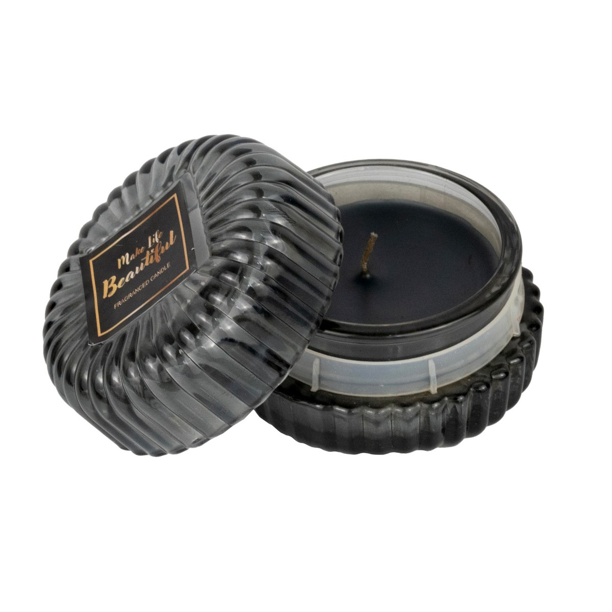 Свеча в банке с крышкой (стекло), H5,5xD8см, серый в интернет-магазине флористических аксессуаров Азалия Декор