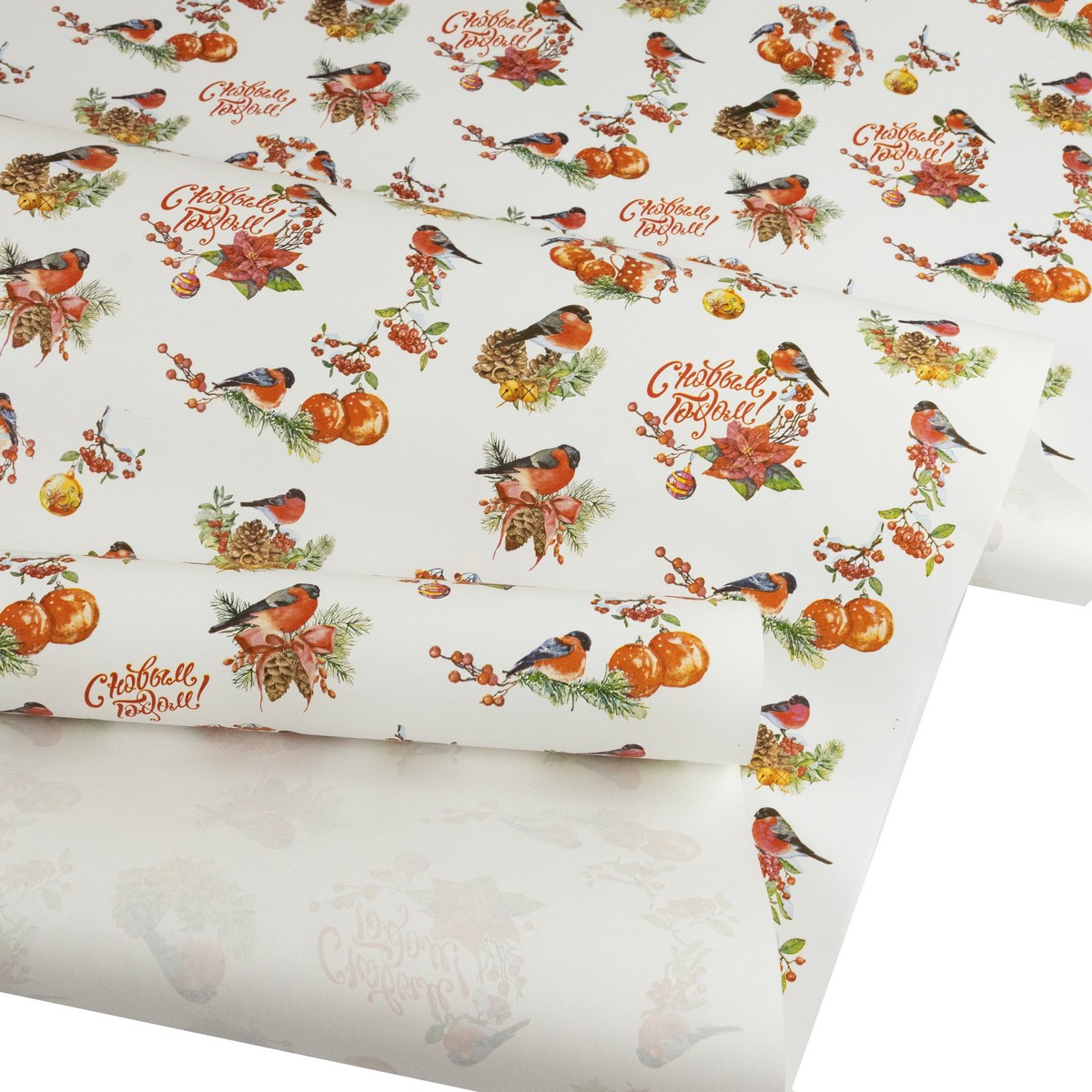 Бумага упаковочная крафт Снегири 70гр, 70 см 10 м, цв. в асс. в интернет-магазине флористических аксессуаров Азалия Декор