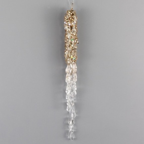 Украшение подвесное Сосулька с глиттером (пластик), 20см, прозрачный/шампань в интернет-магазине флористических аксессуаров Азалия Декор