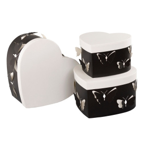 Набор коробок подарочных Сердце 3шт, 28,5х26xH15 см, черный в интернет-магазине флористических аксессуаров Азалия Декор