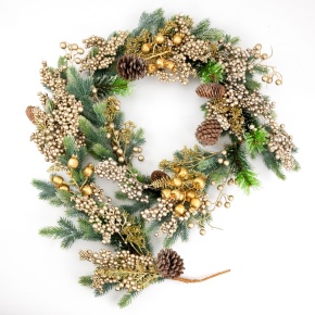 Гирлянда еловая с ягодами и шишками, 183 см, зеленый/шампань в интернет-магазине флористических аксессуаров Азалия Декор