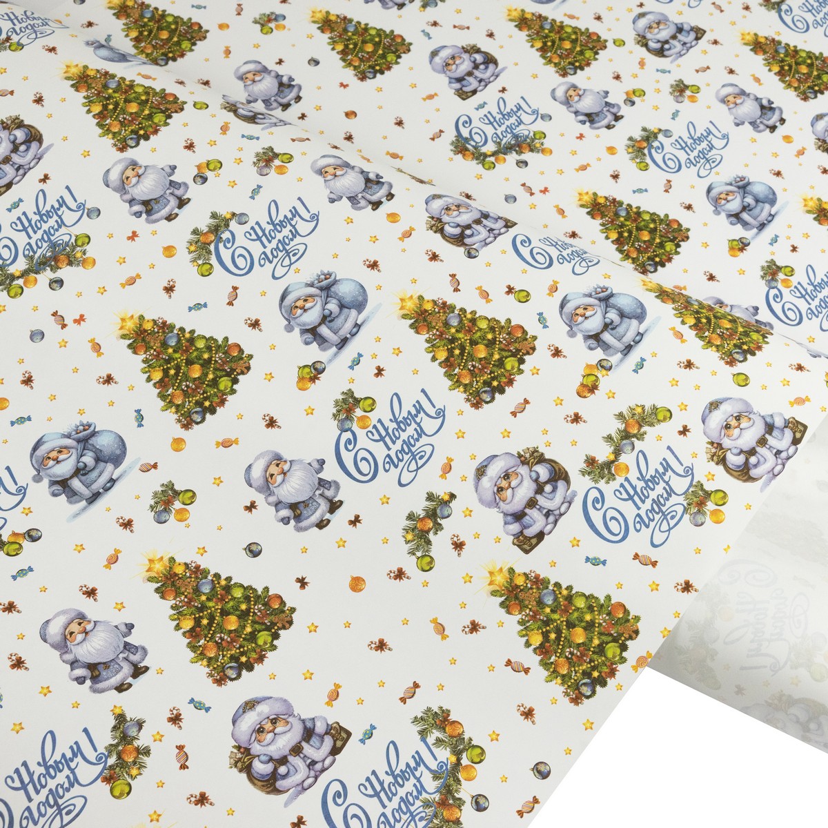 Бумага упаковочная крафт Дед Мороз 70гр, 68 см 10 м, цв. в асс. в интернет-магазине флористических аксессуаров Азалия Декор