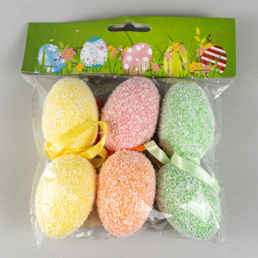 Набор украшений подвесных Яйцо 6шт., 4х6см, цв. в асс. в интернет-магазине флористических аксессуаров Азалия Декор