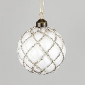 Украшение подвесное Шар (стекло), D8см, белый в интернет-магазине флористических аксессуаров Азалия Декор