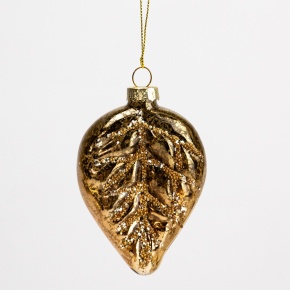 Украшение подвесное Листочек (стекло), Н10х6,5х2,5см, золотой в интернет-магазине флористических аксессуаров Азалия Декор