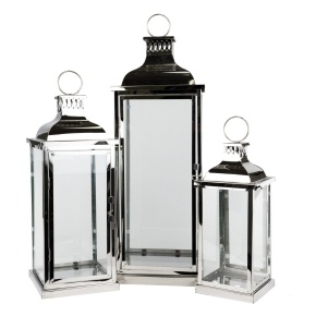 Набор фонарей 3шт. (металл/стекло), 20x20xH55см, серебряный в интернет-магазине флористических аксессуаров Азалия Декор