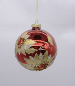 Украшение подвесное Шар (стекло), D10см, красный/золотой в интернет-магазине флористических аксессуаров Азалия Декор