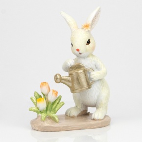 Сувенир Кролик с лейкой (полирезин), H12,5x10x5,5см, белый в интернет-магазине флористических аксессуаров Азалия Декор