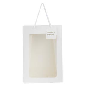 Пакет подарочный с прозрачной вставкой (бумага), 25x15x35см (в уп. 5шт.), белый в интернет-магазине флористических аксессуаров Азалия Декор