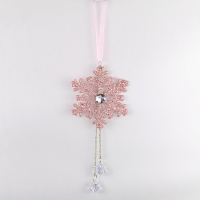 Украшение подвесное Снежинка с глиттером и стразами (пластик), 17,5х10см, розовый в интернет-магазине флористических аксессуаров Азалия Декор