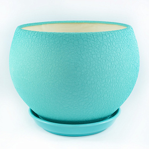 Цв. горшок с поддоном Шар Шелк (керамика), D18xH17см., 4,1л., бирюзовый в интернет-магазине флористических аксессуаров Азалия Декор