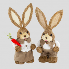 Сувенир Заяц Мальчик/Девочка (пенопласт/трава), H45см, в асс., коричневый в интернет-магазине флористических аксессуаров Азалия Декор