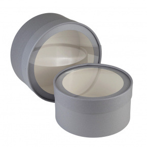 Набор коробок подарочных круглых с прозрачной крышкой 2шт., D21xH11 см, серый в интернет-магазине флористических аксессуаров Азалия Декор