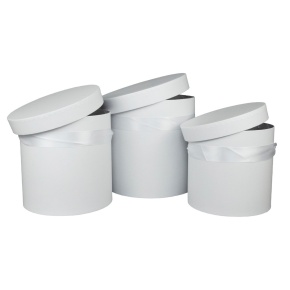 Набор коробок подарочных круглых 3шт., D19,5xH19см, белый в интернет-магазине флористических аксессуаров Азалия Декор