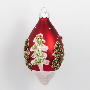 Украшение подвесное Луковица с елочкой (стекло), Н12х6х6см, красный в интернет-магазине флористических аксессуаров Азалия Декор