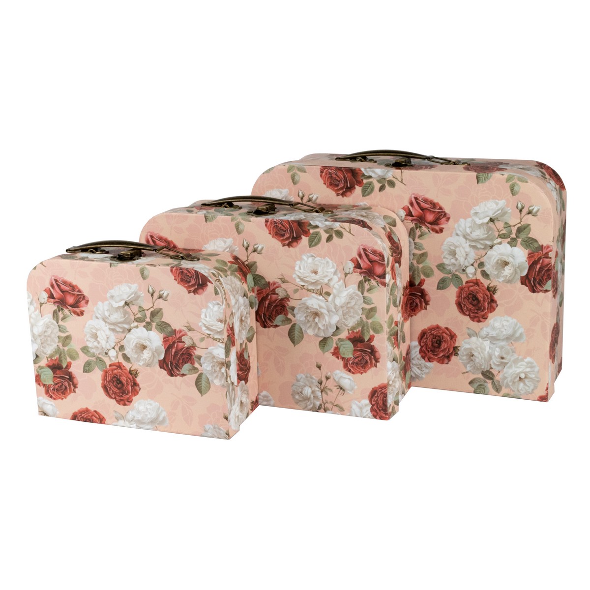 Набор коробок подарочных Чемодан 3шт., 30,2х21,9хH9,5см, розовый/белый в интернет-магазине флористических аксессуаров Азалия Декор