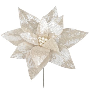 Пуансетия с пайетками, D33см, шампань в интернет-магазине флористических аксессуаров Азалия Декор