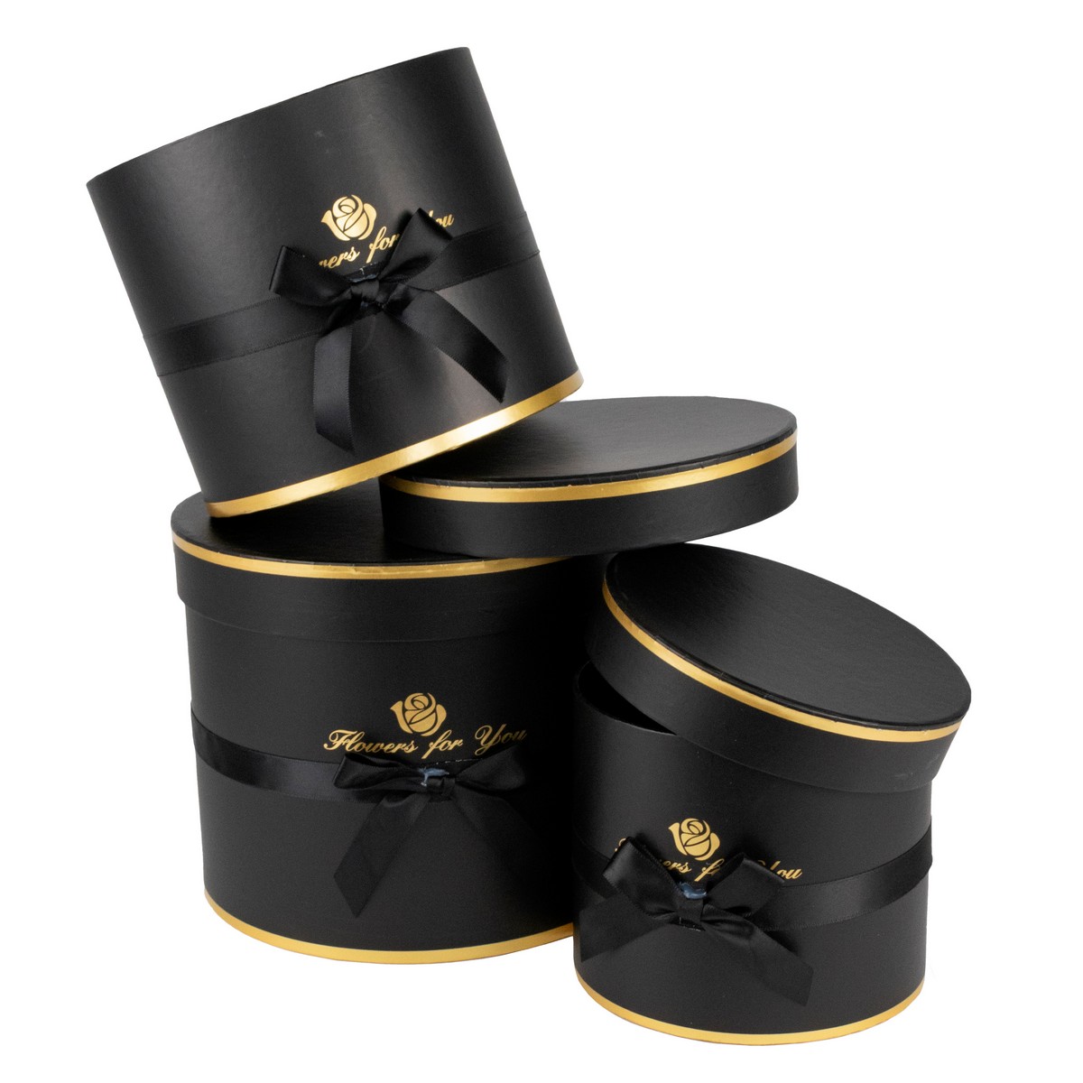 Набор коробок подарочных круглых 3шт., 23х19,5см, черный в интернет-магазине флористических аксессуаров Азалия Декор