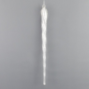 Украшение подвесное Сосулька с глиттером (стекло), 28см, белый в интернет-магазине флористических аксессуаров Азалия Декор