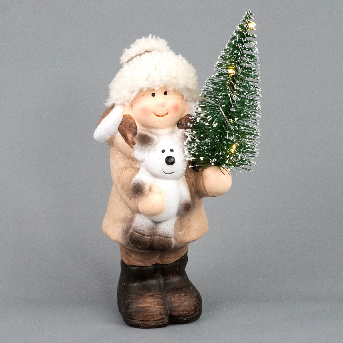 Сувенир Мальчик/Девочка с елочкой (керамика), Н20х11х8см, в асс., кремовый в интернет-магазине флористических аксессуаров Азалия Декор