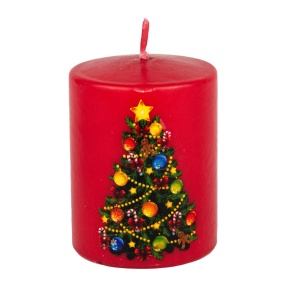 Свеча-столбик Елочка (20 часов), D6xH9см, красный в интернет-магазине флористических аксессуаров Азалия Декор