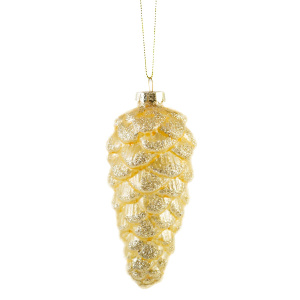 Украшение подвесное Шишка с глиттером (стекло), 5,5х13см, шампань в интернет-магазине флористических аксессуаров Азалия Декор