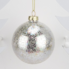 Украшение подвесное Шар (стекло), D8см, серебряный в интернет-магазине флористических аксессуаров Азалия Декор