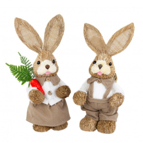 Сувенир Заяц Мальчик/Девочка (пенопласт/трава), H35см, в асс., коричневый в интернет-магазине флористических аксессуаров Азалия Декор