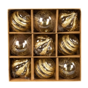 Набор шаров в тубе 9шт. (пластик), D8см, золотой в интернет-магазине флористических аксессуаров Азалия Декор