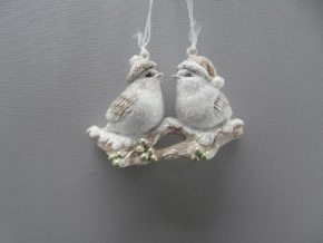 Украшение подвесное Птички на ветке (полирезин), Н5,5х8х3см, серый в интернет-магазине флористических аксессуаров Азалия Декор