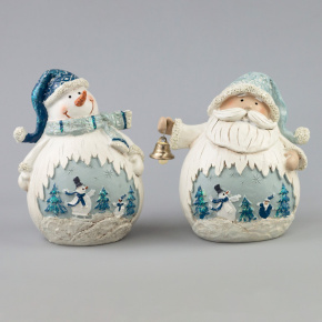 Сувенир Снеговик (полирезин), H13,5x10,5x9см, в асс., белый/голубой в интернет-магазине флористических аксессуаров Азалия Декор