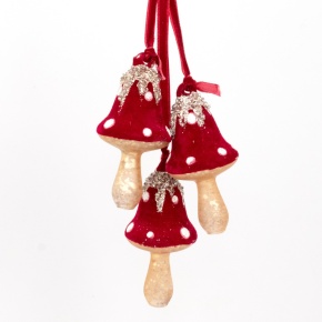 Набор украшений подвесных Гриб 3шт. (стекло), Н8х4х4см, красный в интернет-магазине флористических аксессуаров Азалия Декор