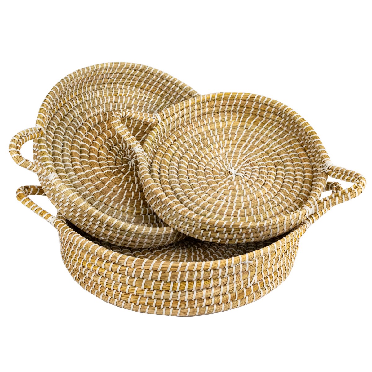 Набор подносов плетеных 3шт. (растительный материал), D43xH10см, натуральный в интернет-магазине флористических аксессуаров Азалия Декор