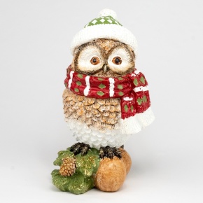 Сувенир Сова в шарфе (полирезин), Н17,5х11х10см, коричневый в интернет-магазине флористических аксессуаров Азалия Декор