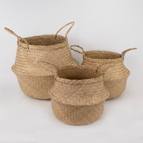 Набор корзин плетеных 3шт. (растительный материал), D40хH36см, натуральный/черный в интернет-магазине флористических аксессуаров Азалия Декор