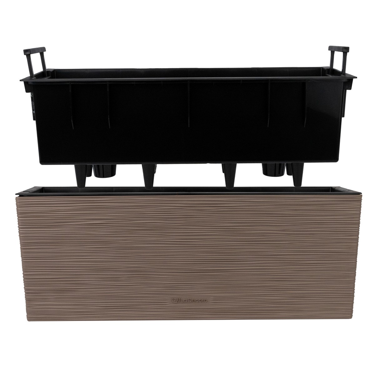 Кашпо балконное со вставкой Ля Декоро (пластик), 50,5х19,5xH19см, 10л, коричневый в интернет-магазине флористических аксессуаров Азалия Декор