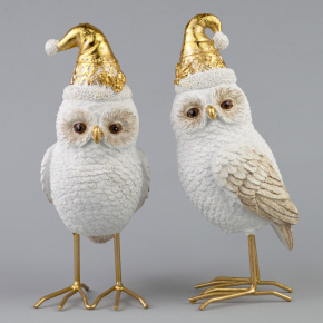 Сувенир Сова (полирезин), H18,5x7,5x7см, в асс., белый/золотой в интернет-магазине флористических аксессуаров Азалия Декор