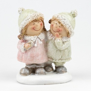 Сувенир Мальчик и девочка (полирезин), Н11,5х9,8х6см, зел./роз. в интернет-магазине флористических аксессуаров Азалия Декор