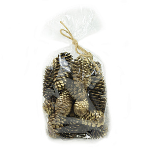 Набор шишек еловых 25шт., 8-10см, золотой в интернет-магазине флористических аксессуаров Азалия Декор