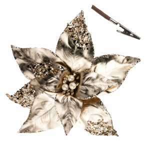 Пуансетия на прищепке, D20см, золотой в интернет-магазине флористических аксессуаров Азалия Декор