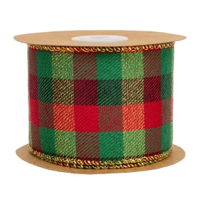 Лента Шотландка (полиэстер), 63 мм 5 м, красный/зеленый в интернет-магазине флористических аксессуаров Азалия Декор