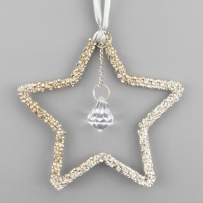 Украшение подвесное Звезда с кристаллом (пластик), 10х10см, серебряный в интернет-магазине флористических аксессуаров Азалия Декор