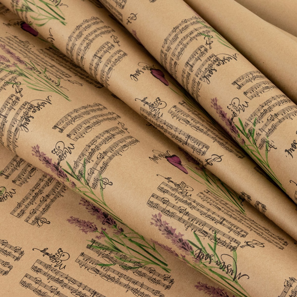 Бумага упаковочная крафт Лаванда прованс 60гр, 72 см 10 м, натуральный/сиреневый в интернет-магазине флористических аксессуаров Азалия Декор